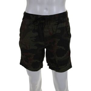 Alex Mill Mens Cotton Plant Print 3 Pocket Drawstring Waist Shorts Green Size S